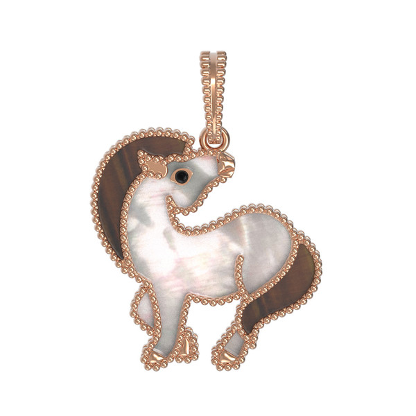 Подвеска из золота c эмалью, тигровым глазом и перламутром