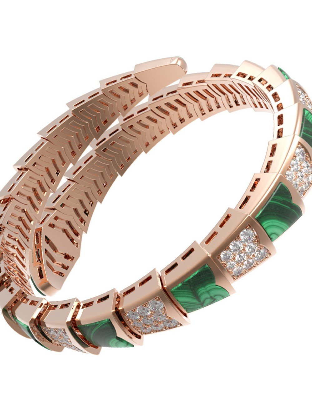 Браслет из золота 585 пробы c бриллиантами и малахитом