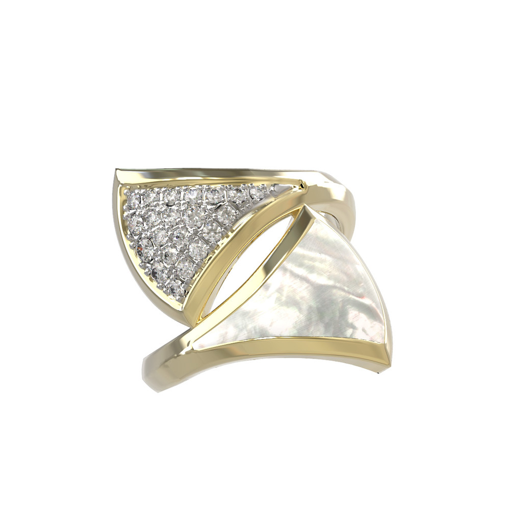 Кольцо из лимонного золота c бриллиантами и перламутром