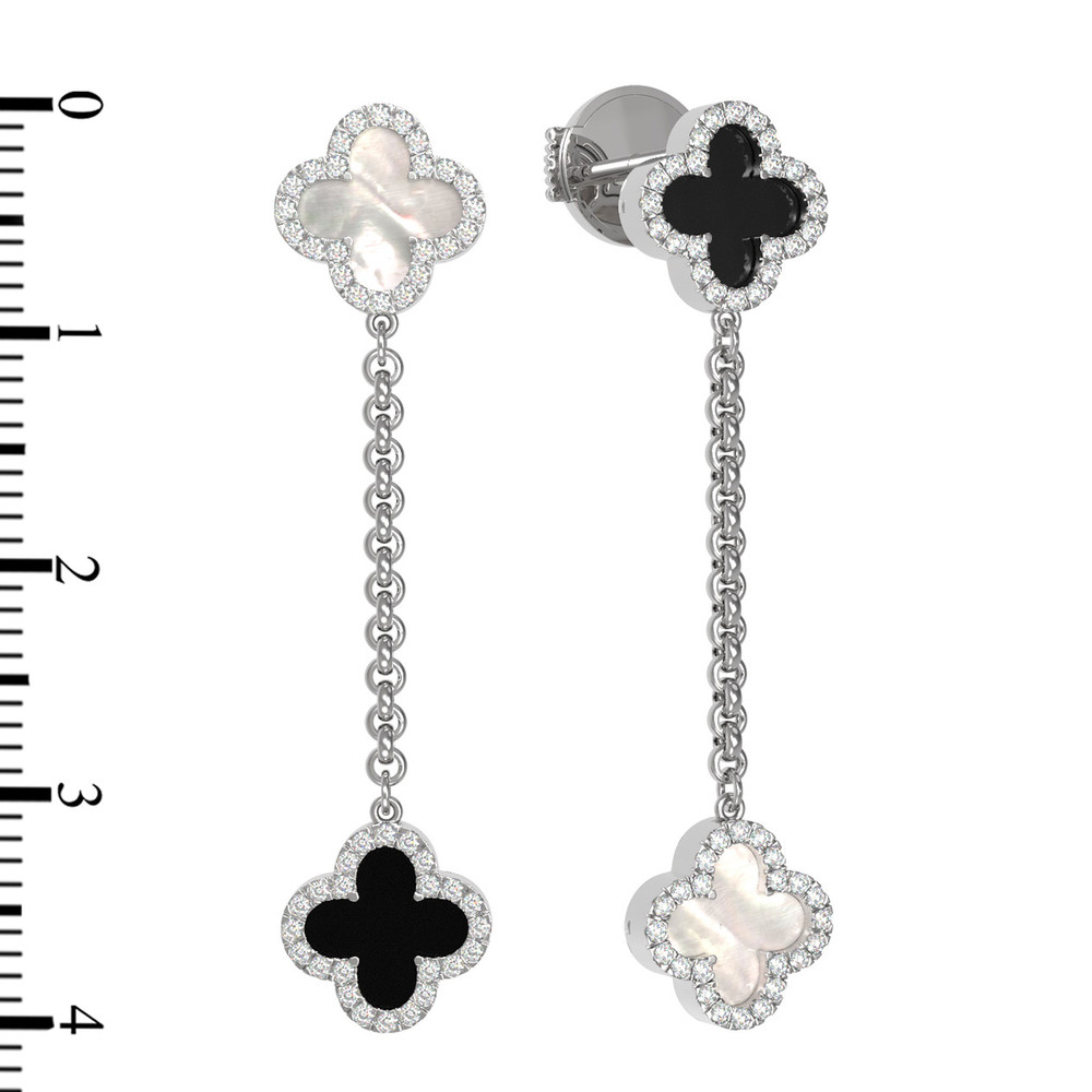 Серьги из белого золота c бриллиантами, ониксом и перламутром