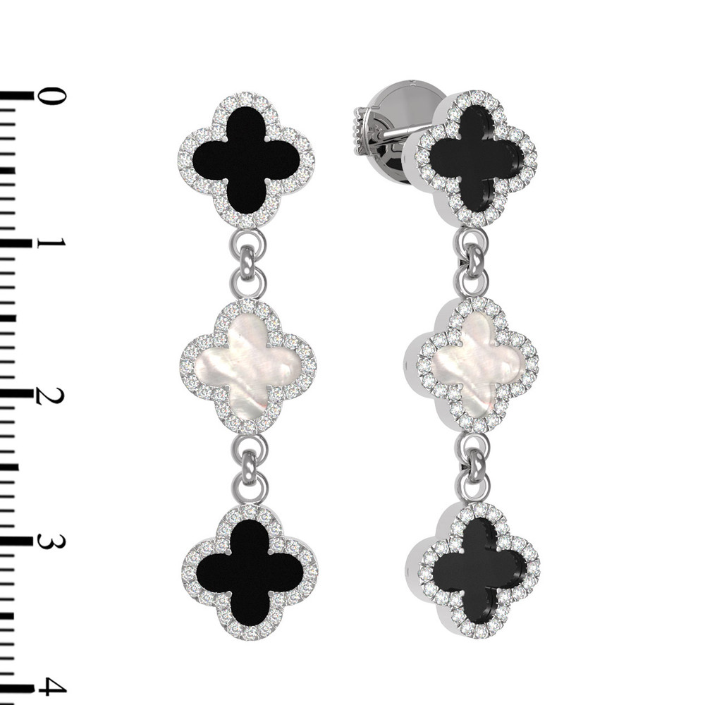 Серьги из белого золота c бриллиантами, ониксом и перламутром