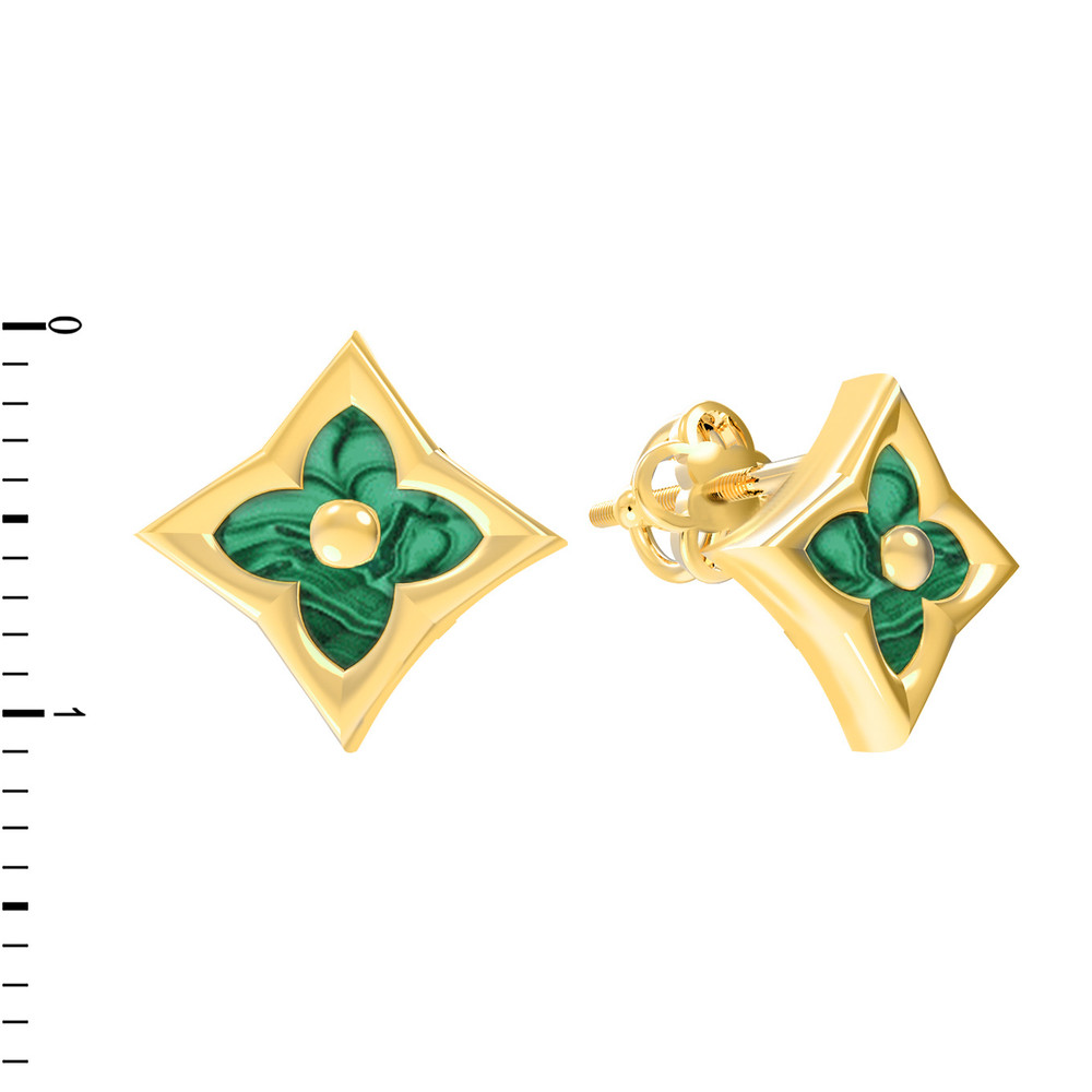 Серьги из лимонного золота c малахитом