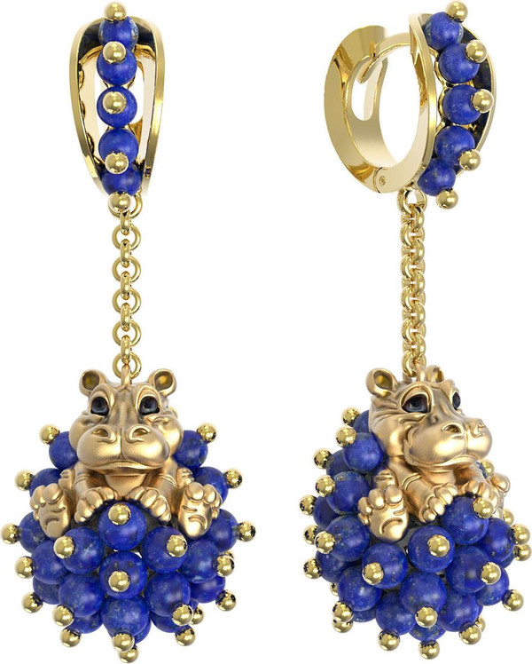 Серьги из лимонного золота c эмалью и лазуритом