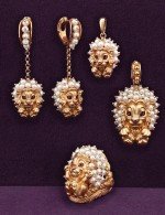Серьги из золота 585 пробы c эмалью и жемчугом