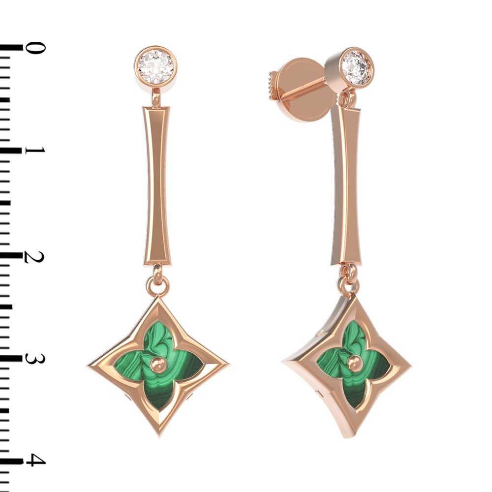 Серьги из золота c фианитом и малахитом