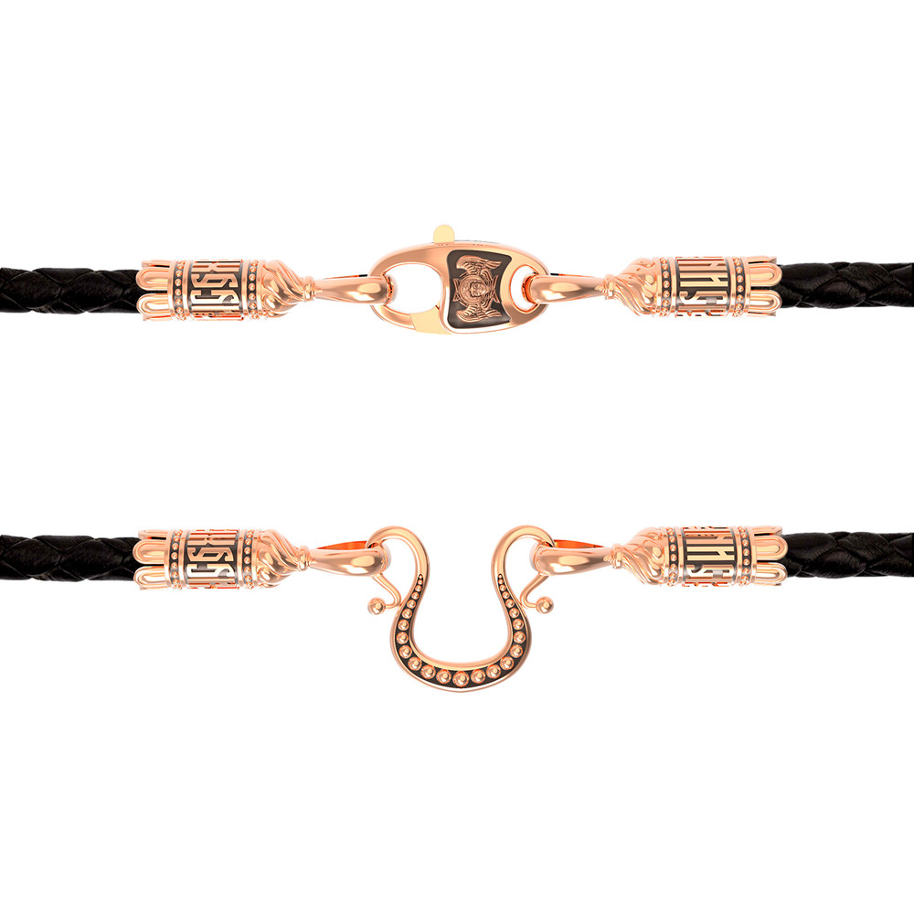 Гайтан из золота c кожаным шнурком