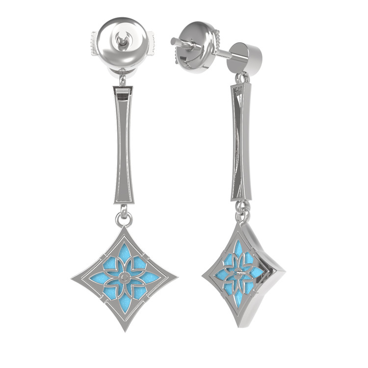 Серьги из белого золота c фианитом и бирюзой