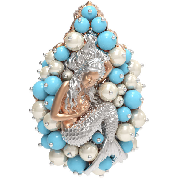 Подвеска из золота c жемчугом и бирюзой