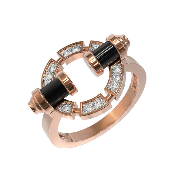 Кольцо из золота c бриллиантами и ониксом