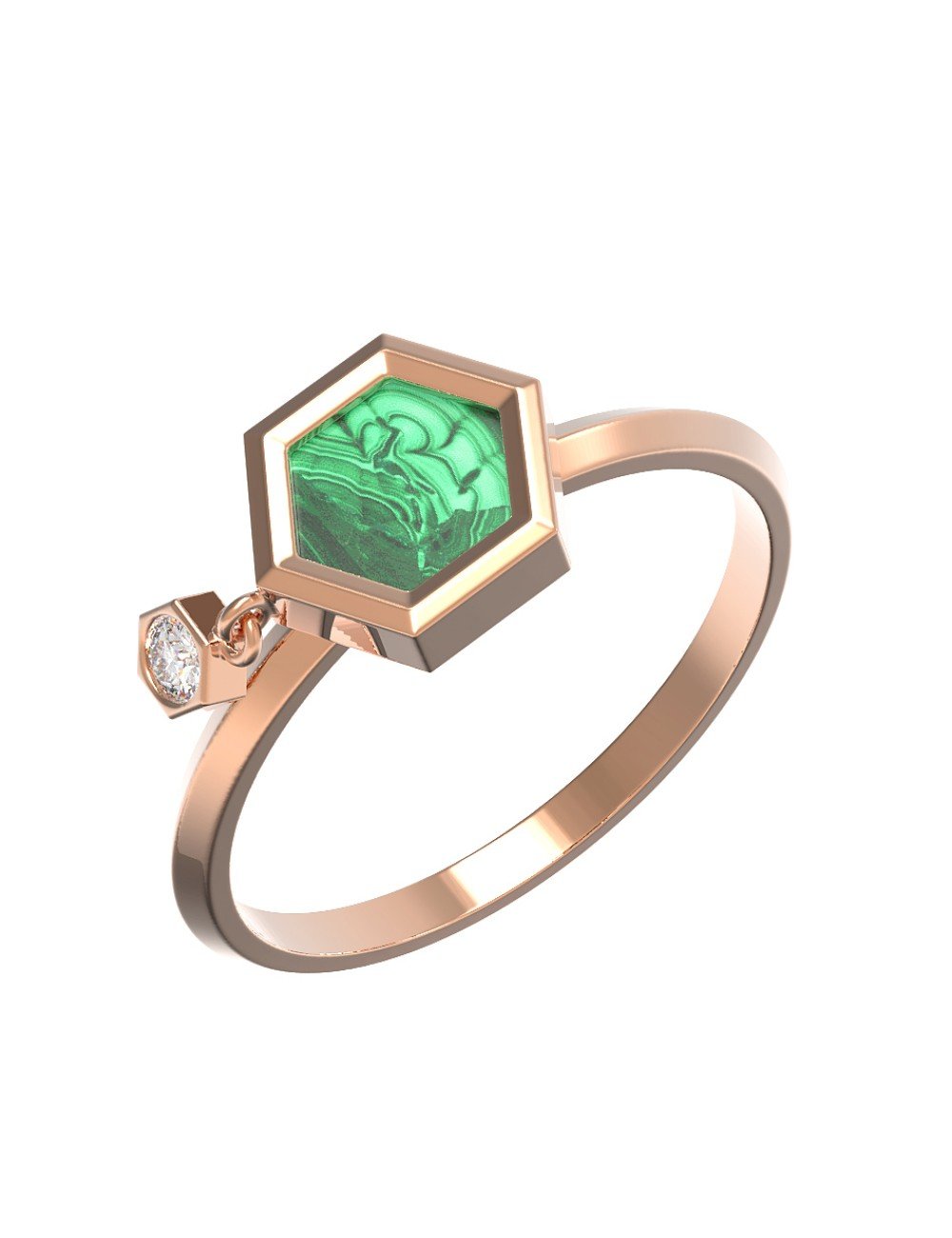 Кольцо из золота 585 пробы c бриллиантами и малахитом