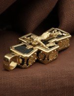 Крест из лимонного золота 585 пробы c эбеновым деревом
