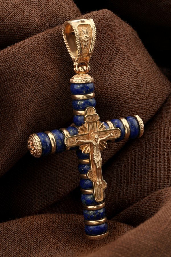 Крест из золота c лазуритом