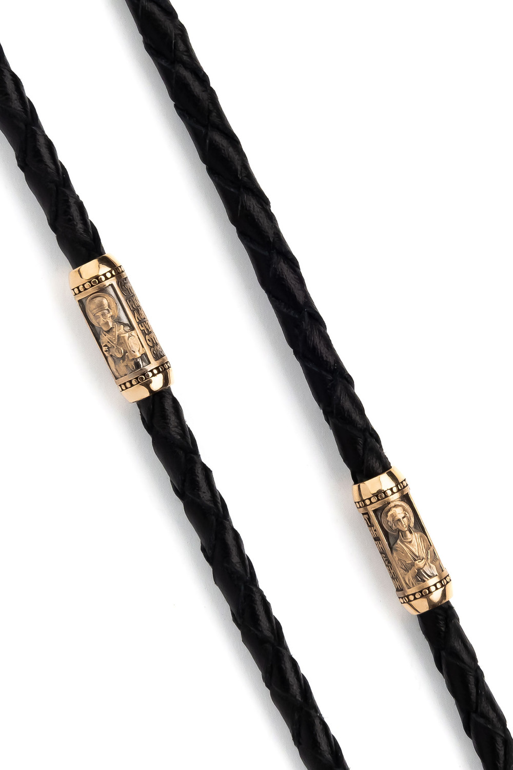 Гайтан из золота c кожаным шнурком