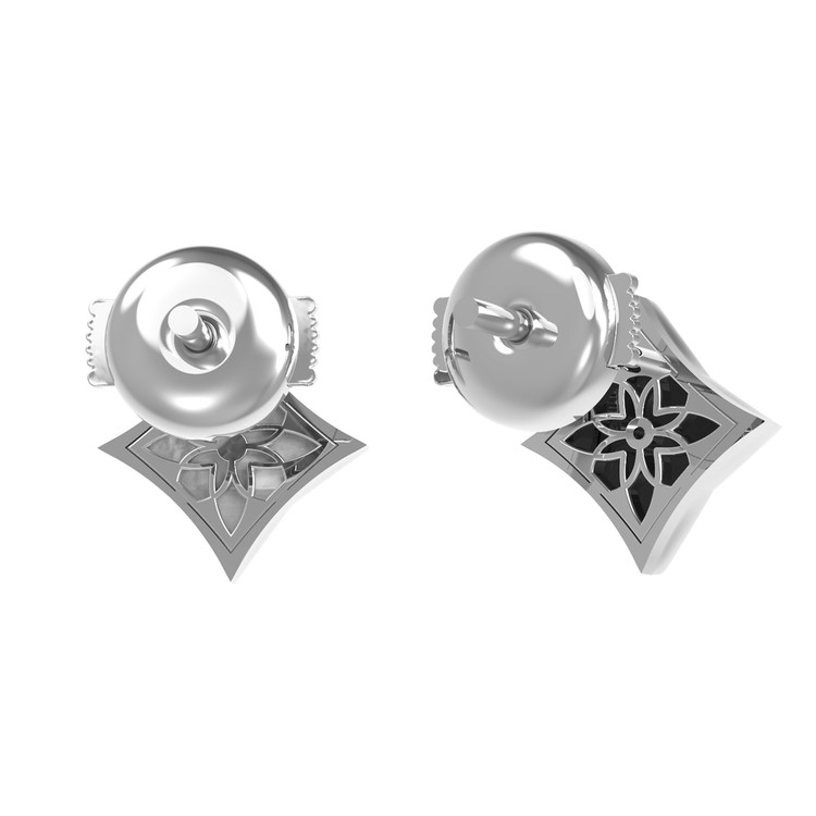 Серьги из белого золота c бриллиантами, ониксом и перламутром