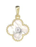 Подвеска из лимонного золота 585 пробы c бриллиантами и перламутром