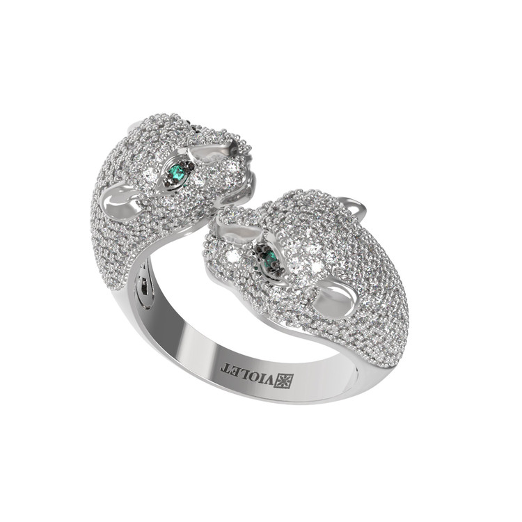 Кольцо из белого золота c бриллиантами и изумрудом