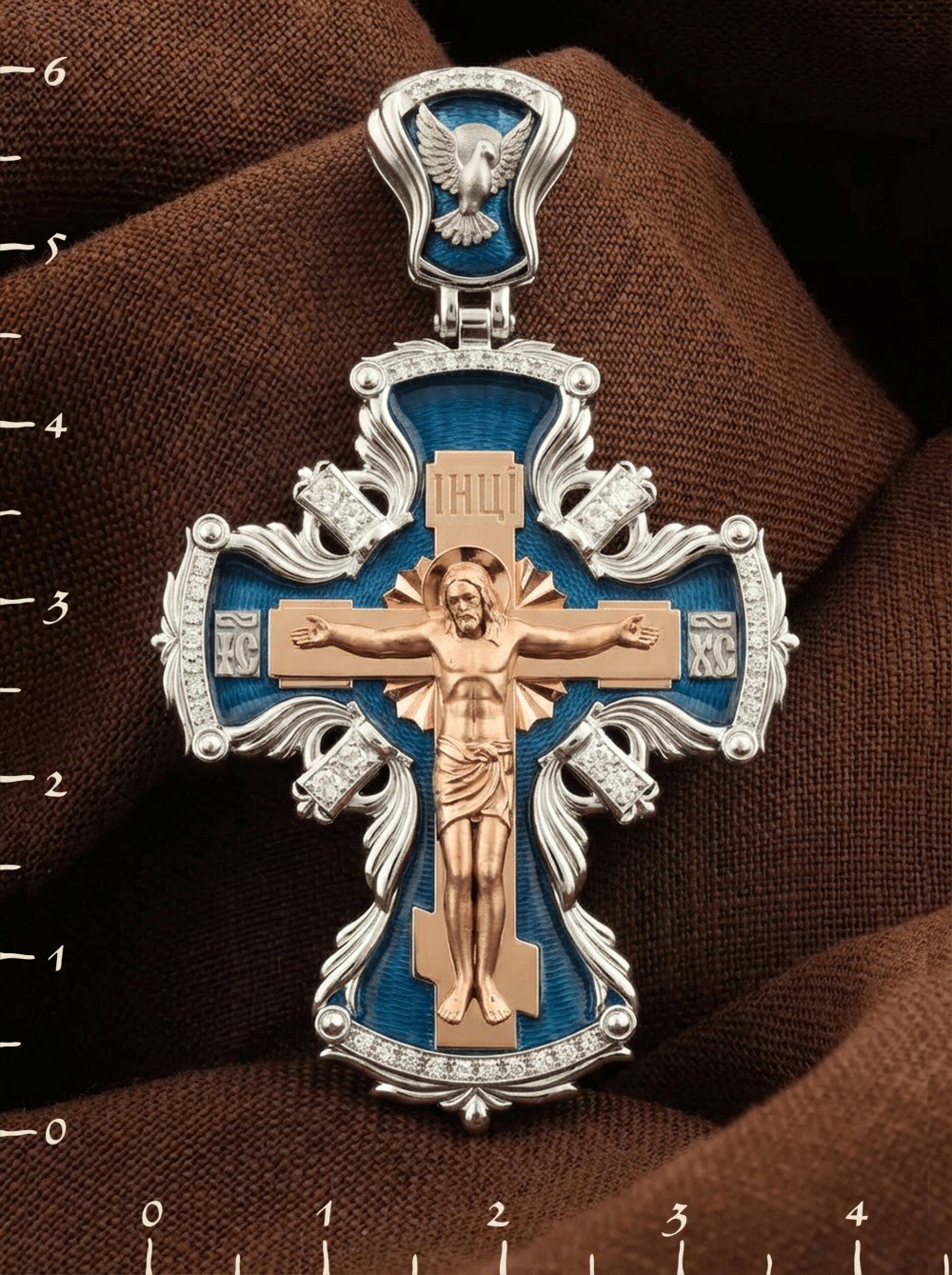 Крест из белого золота c эмалью и бриллиантами