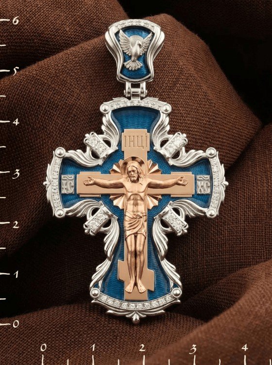 Крест из белого золота c эмалью и бриллиантами