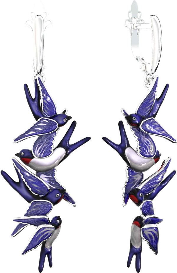 Серьги из белого золота c эмалью