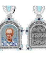 Образок из белого золота 585 пробы c эмалью и иконописью