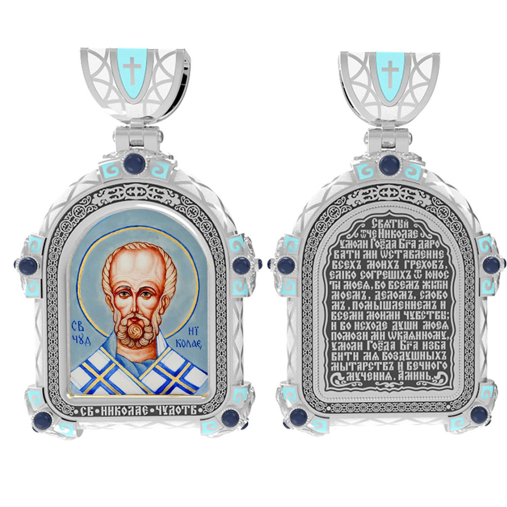 Образок из белого золота c эмалью, иконописью и темперой