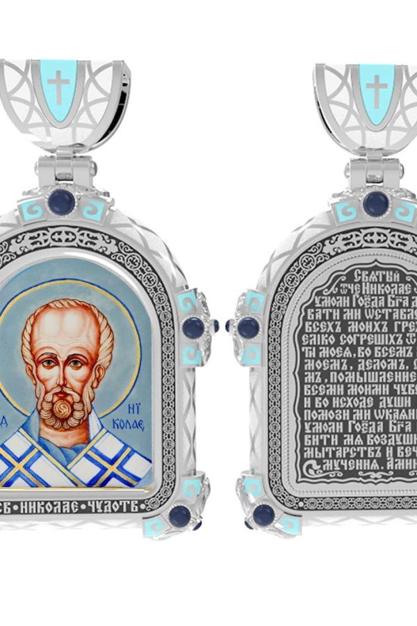 Образок из белого золота c эмалью, иконописью и темперой