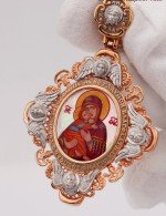 Образок из золота 585 пробы c эмалью и перламутром