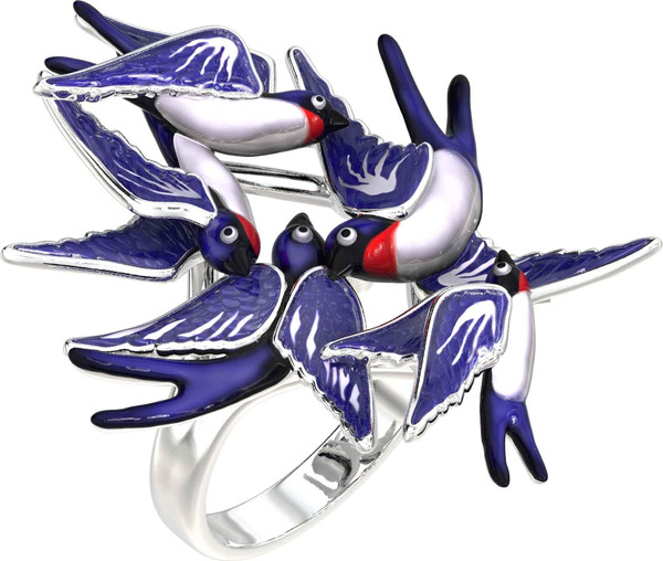 Кольцо из белого золота c эмалью