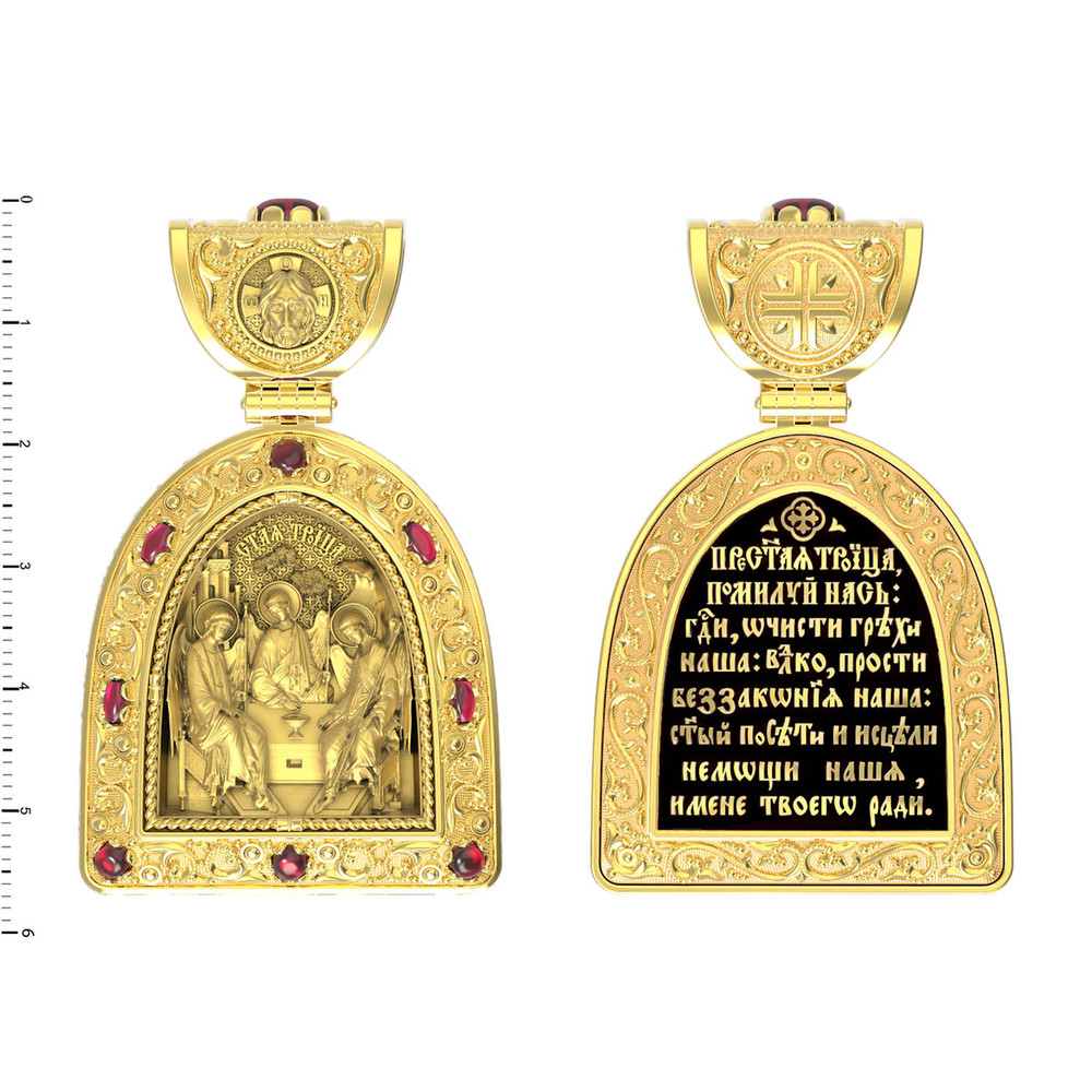 Образок из лимонного золота c эмалью и рубином