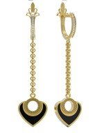 Серьги из лимонного золота 585 пробы c фианитом и ониксом