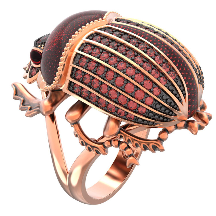 Кольцо из золота c эмалью, фианитом и гранатом