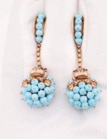 Серьги из золота 585 пробы c эмалью и бирюзой