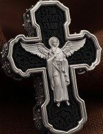Крест из белого золота 585 пробы c эбеновым деревом