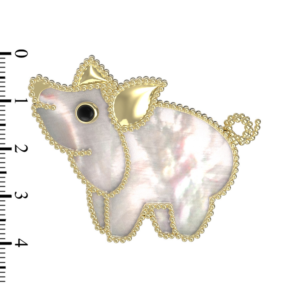 Брошь из лимонного золота c эмалью и перламутром