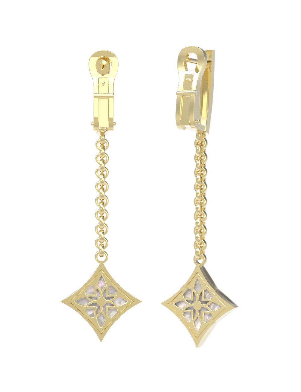 Серьги из лимонного золота 585 пробы c бриллиантами и перламутром