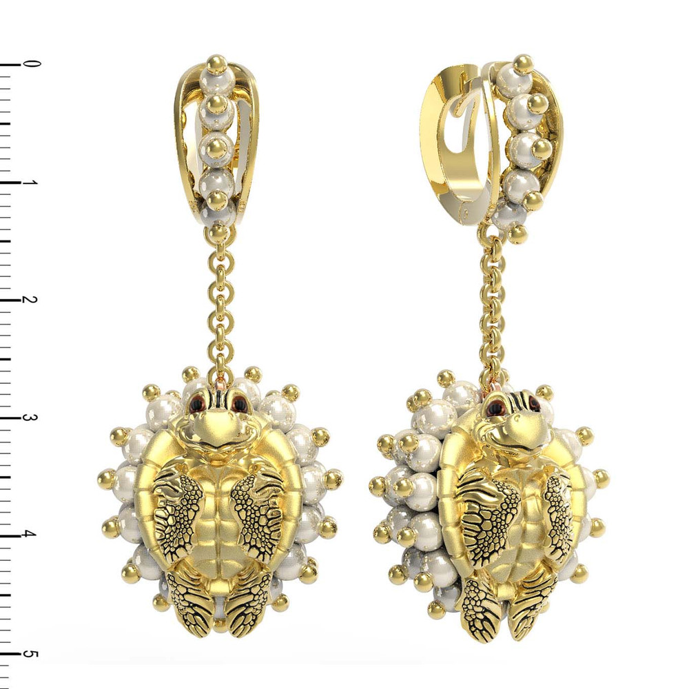 Серьги из лимонного золота c эмалью и жемчугом