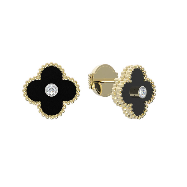 Серьги из лимонного золота c бриллиантами и ониксом