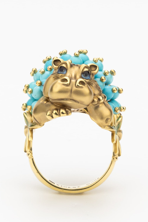 Кольцо из лимонного золота c эмалью и бирюзой