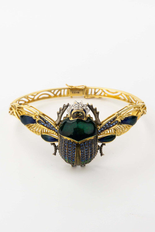 Браслет из лимонного золота c эмалью, фианитом, турмалином и эмалью