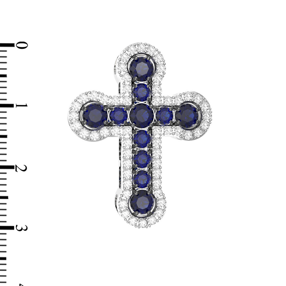 Крест из белого золота c бриллиантами и сапфиром