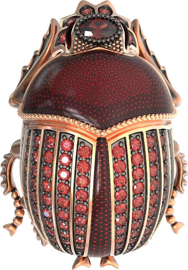 Брошь из золота c эмалью, фианитом и гранатом