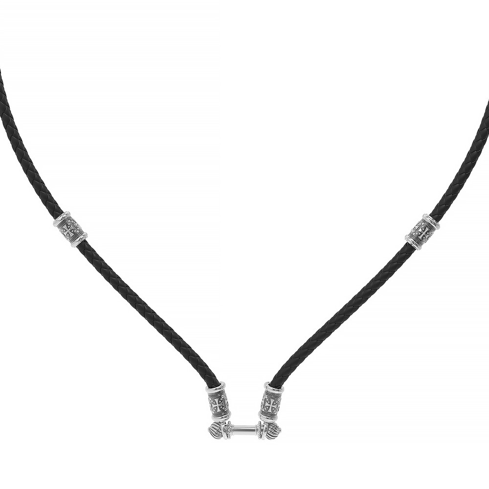 Гайтан из белого золота c кожаным шнурком