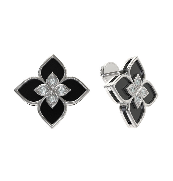 Серьги из белого золота c бриллиантами и ониксом