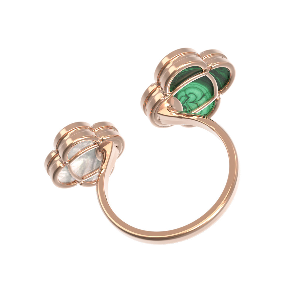 Кольцо из золота c малахитом и перламутром