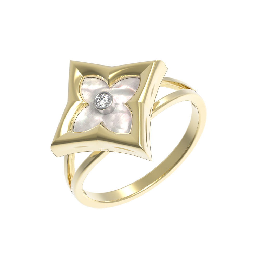 Кольцо из лимонного золота c бриллиантами и перламутром
