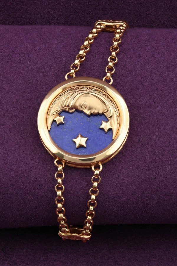 Браслет из лимонного золота c бирюзой и лазуритом