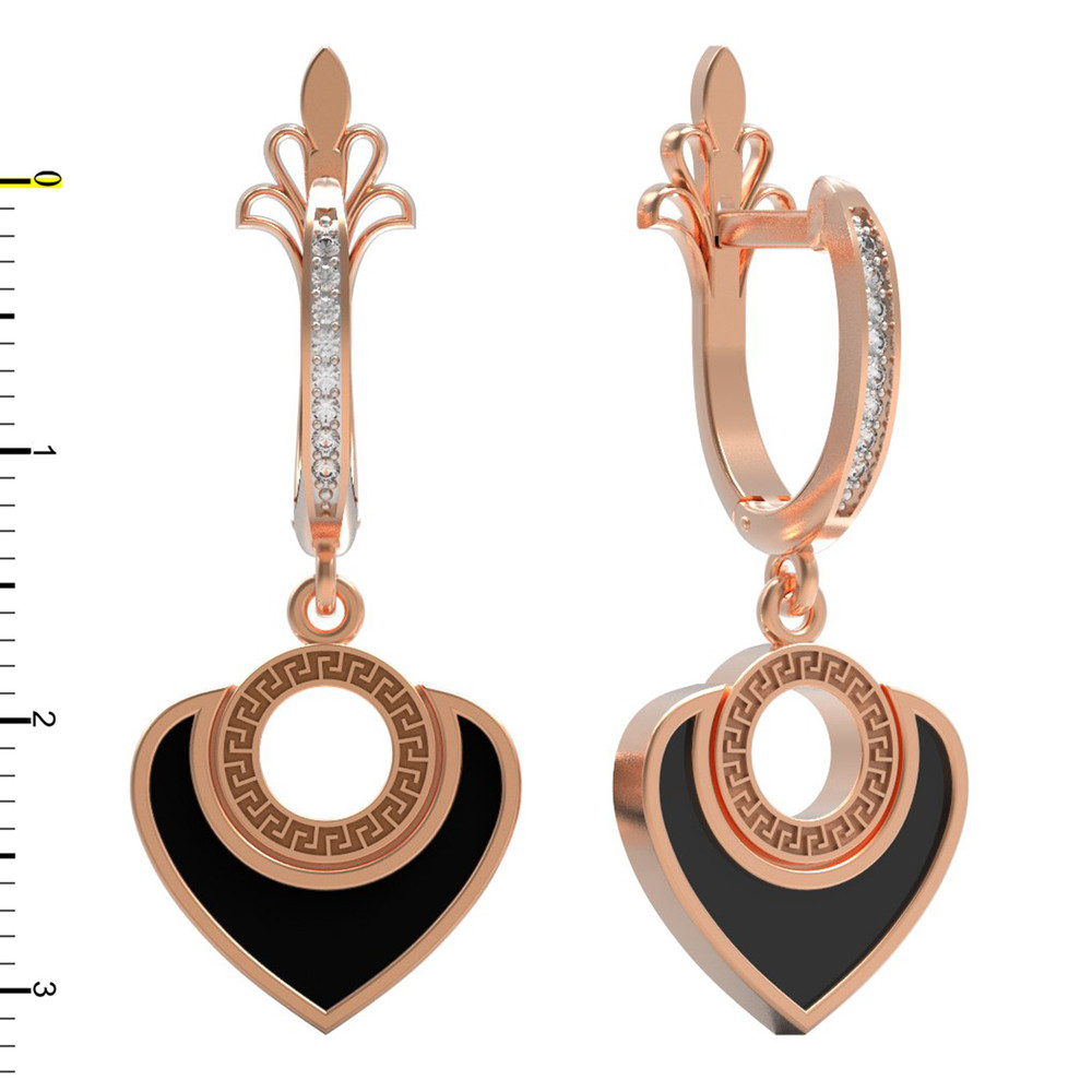 Серьги из золота c фианитом и ониксом