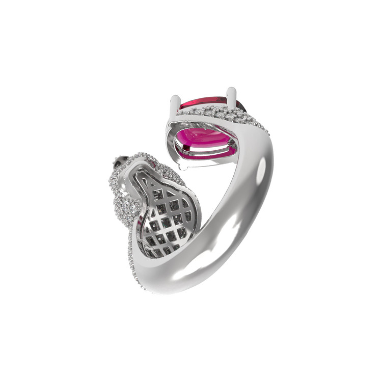 Кольцо из белого золота c бриллиантами, рубином и изумрудом