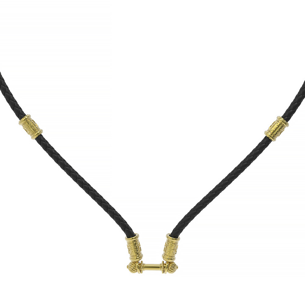 Гайтан из лимонного золота c кожаным шнурком