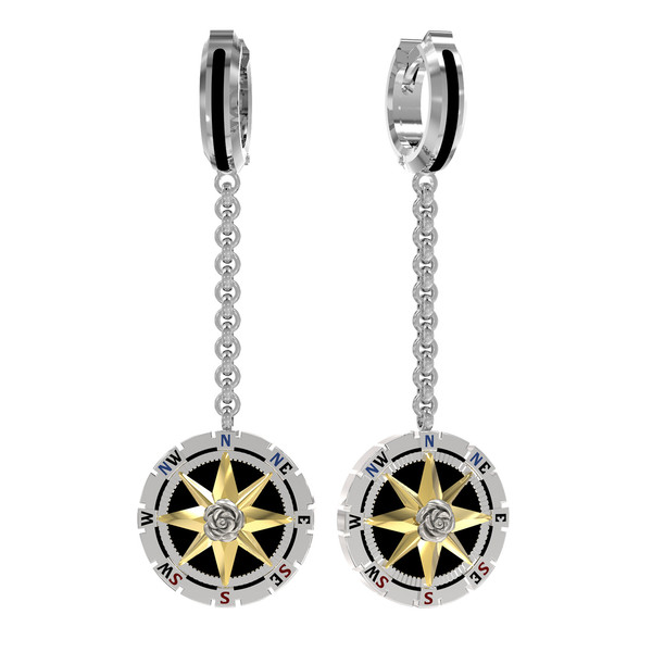 Серьги из белого золота c эмалью и ониксом